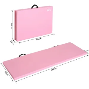 bas prix HOMCOM Tapis De Gymnastique Yoga Pilates Fitness Pliable Portable Grand Confort 180L X 60l X 5H Cm Revêtement Synthétique Rose 9